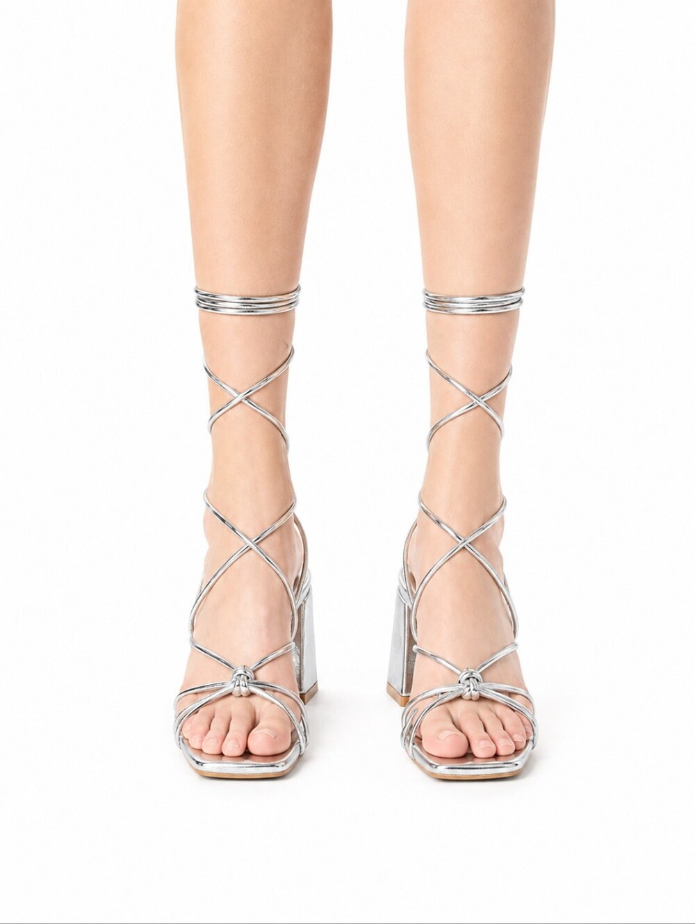 Silver Block Heel Strappy Sandals Heels Size 6 Pumps